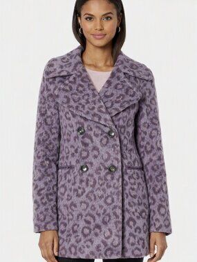 Kate Spade Purple Leopard-Print Double-Breasted Coat
